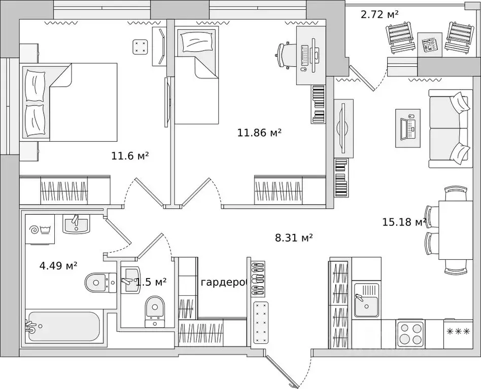 2-к кв. Санкт-Петербург пос. Парголово, дор. Михайловская, 16к3 (55.5 ... - Фото 0