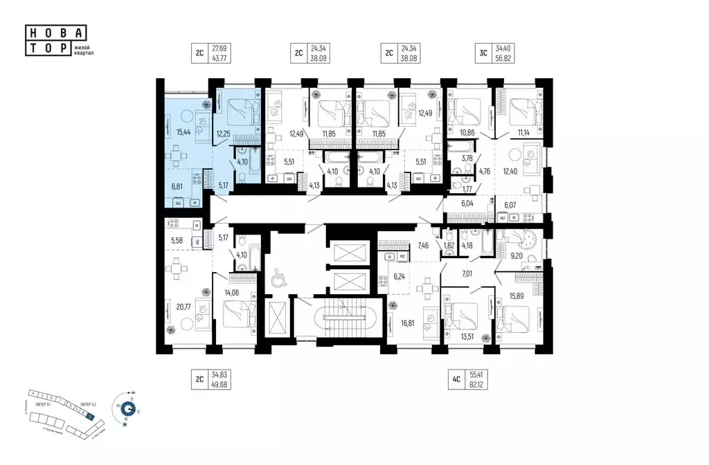 2-комнатная квартира: Уфа, улица Рудольфа Нуреева, 7 (43.77 м) - Фото 2