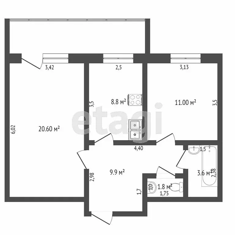 2-комнатная квартира: Ишим, улица Карла Маркса, 73 (55 м) - Фото 0