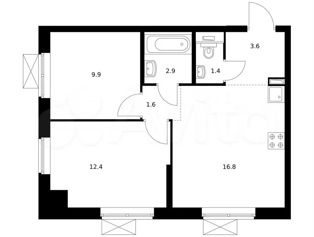 2-к. квартира, 48,6 м, 23/24 эт. - Фото 0