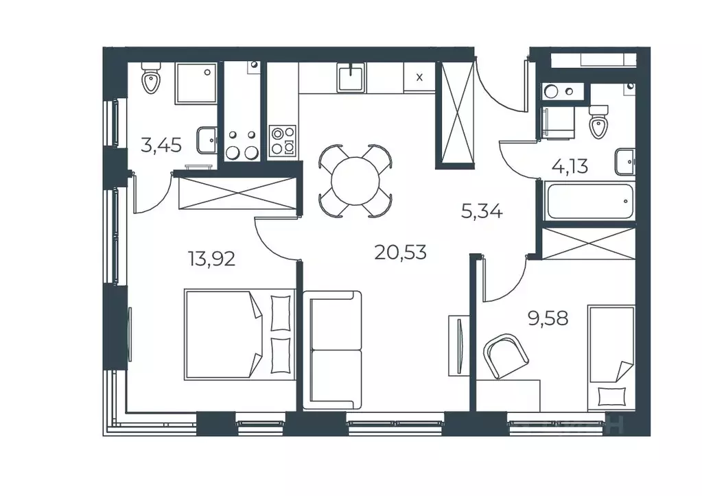 2-к кв. Астраханская область, Астрахань ул. Бехтерева (56.95 м) - Фото 1