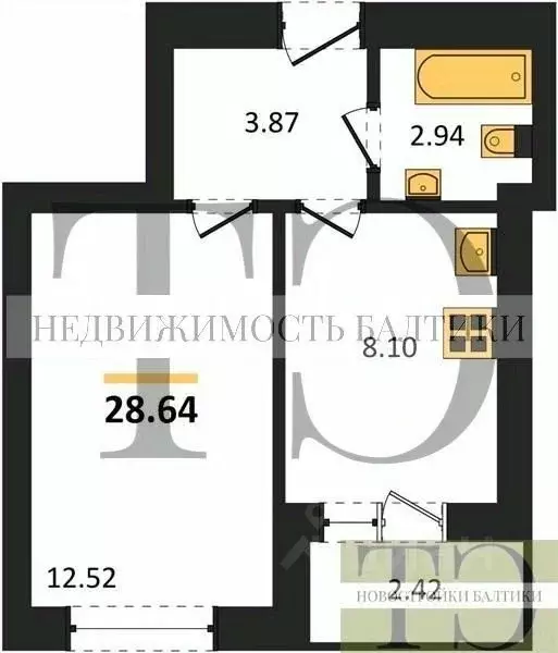 1-к кв. Калининградская область, Калининград Суздальская ул. (28.64 м) - Фото 0