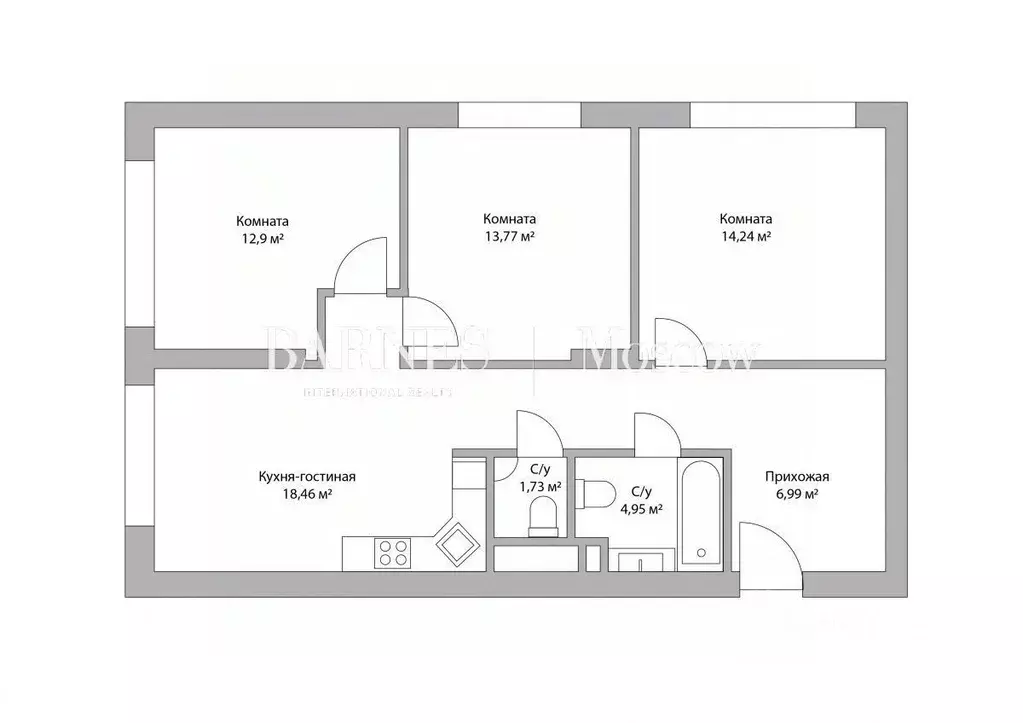 3-к кв. Москва Шмитовский проезд, 39с4.2 (80.34 м) - Фото 2