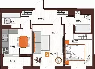 2-к кв. Оренбургская область, Оренбург Северный жилрайон, Фамильные ... - Фото 1