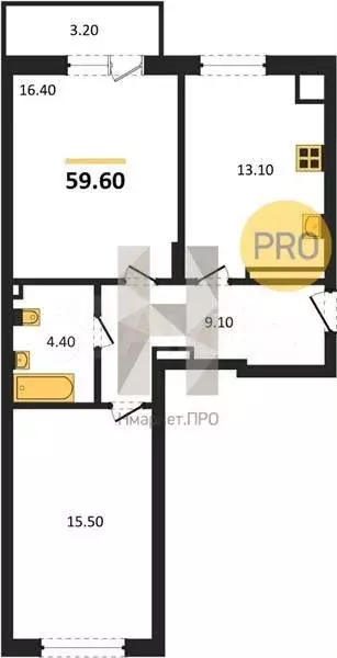 2-к. квартира, 59,6 м, 2/8 эт. - Фото 1