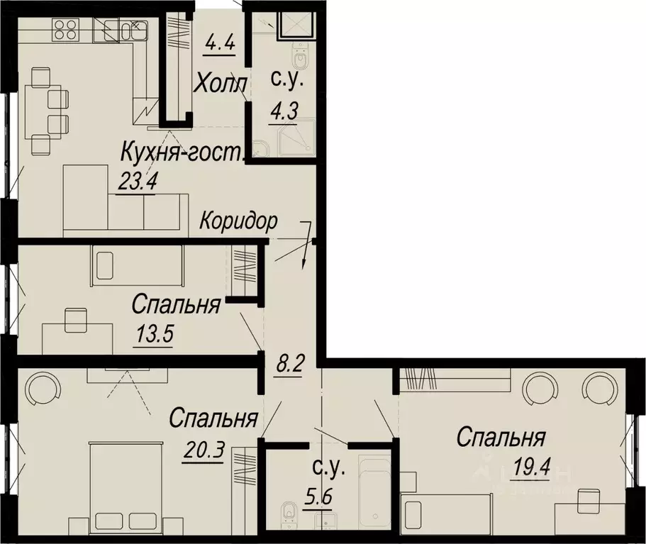 3-к кв. Санкт-Петербург наб. Реки Карповки, 27 (99.1 м) - Фото 0