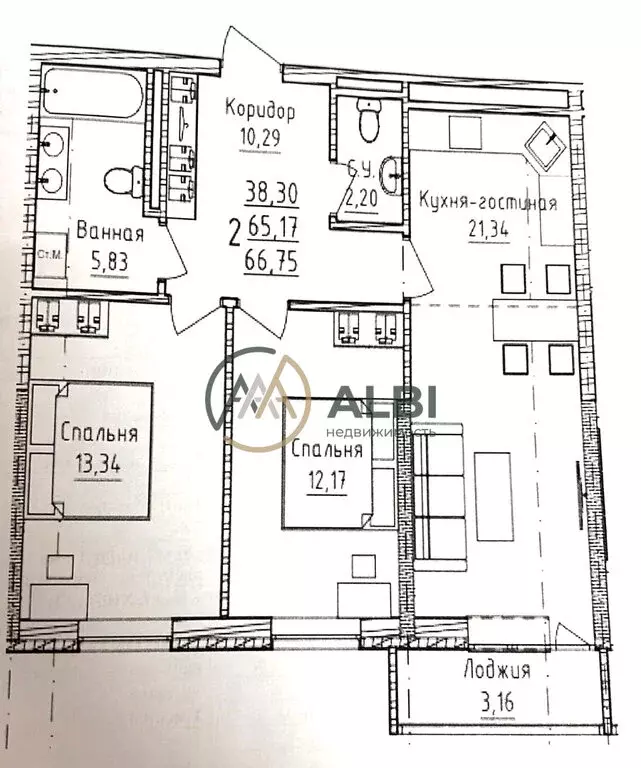 2-комнатная квартира: Уфа, улица Софьи Перовской, 22 (66.75 м) - Фото 0