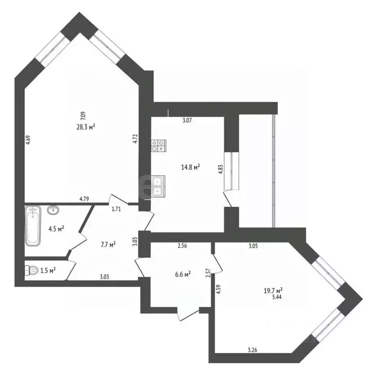 2-к кв. Тюменская область, Тюмень ул. Демьяна Бедного, 98к4 (83.1 м) - Фото 2