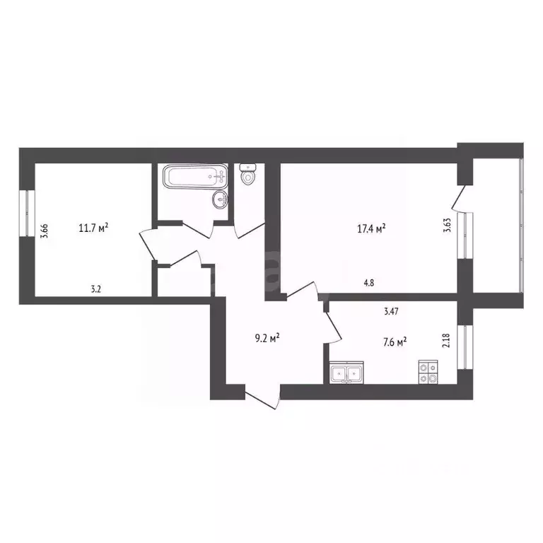 2-к кв. Вологодская область, Вологда ул. Можайского, 62А (51.0 м) - Фото 2