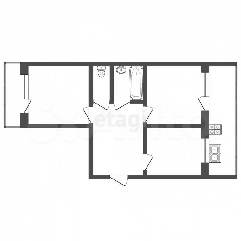 3-к. квартира, 48,7 м, 4/5 эт. - Фото 0