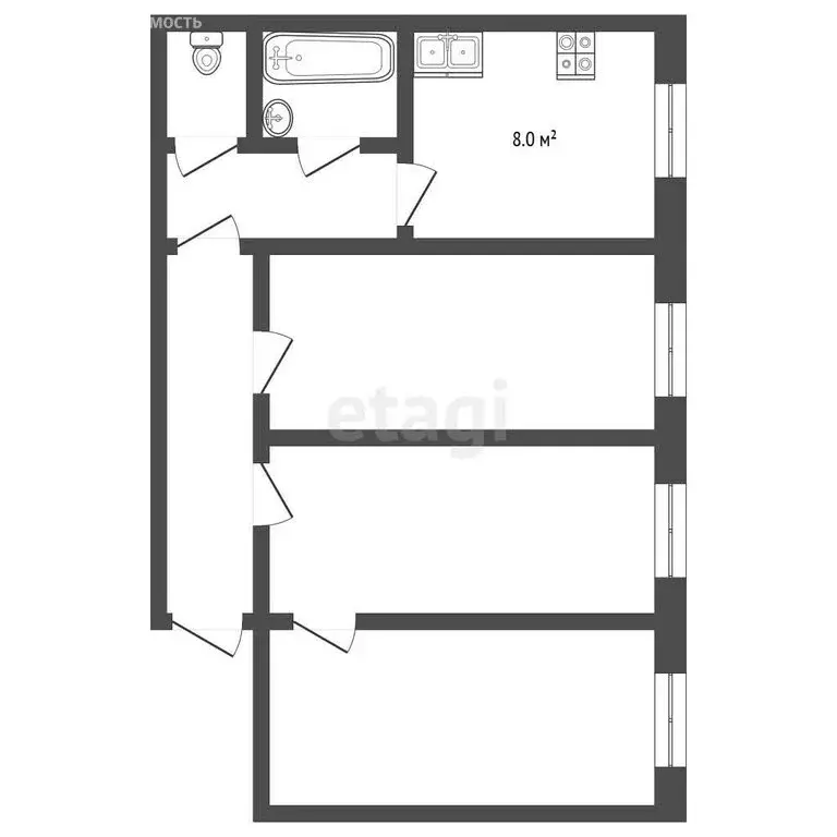 3-комнатная квартира: Лесной, улица Ленина, 18 (71.9 м) - Фото 1