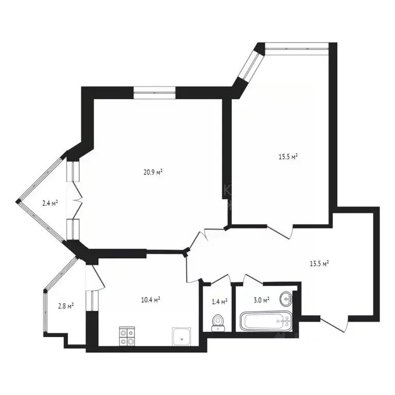 2-к кв. Тюменская область, Тюмень Первомайская ул., 50 (66.1 м) - Фото 2