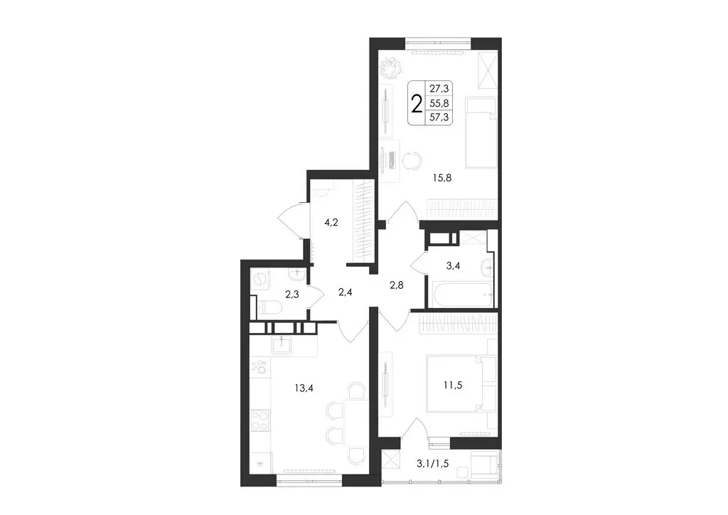 2-комнатная квартира: Воронеж, улица Шишкова, 140Б/21 (57.3 м) - Фото 0