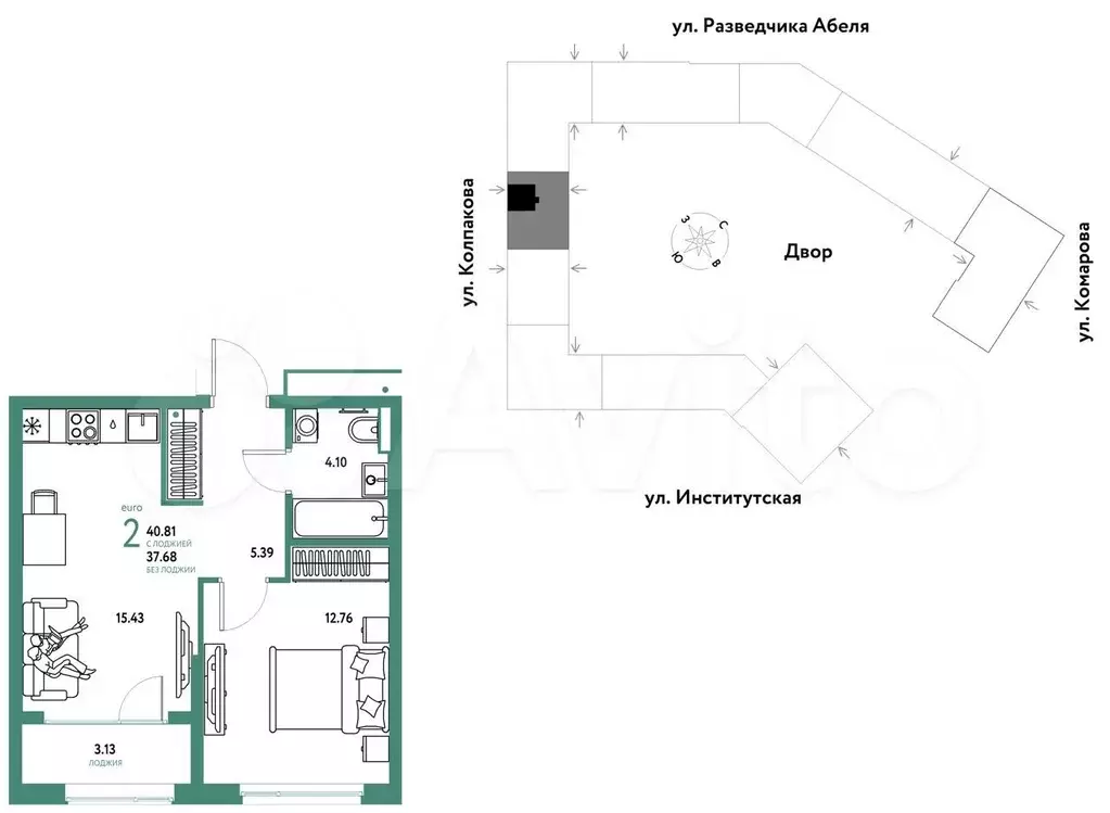 2-к. квартира, 40,8 м, 3/25 эт. - Фото 0