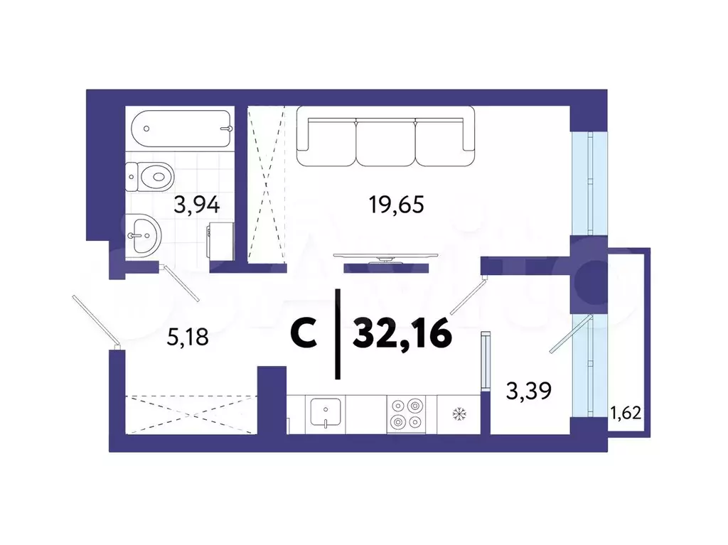 Квартира-студия, 32,2 м, 5/13 эт. - Фото 0