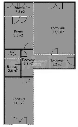 2-к. квартира, 48,2 м, 2/5 эт. - Фото 0