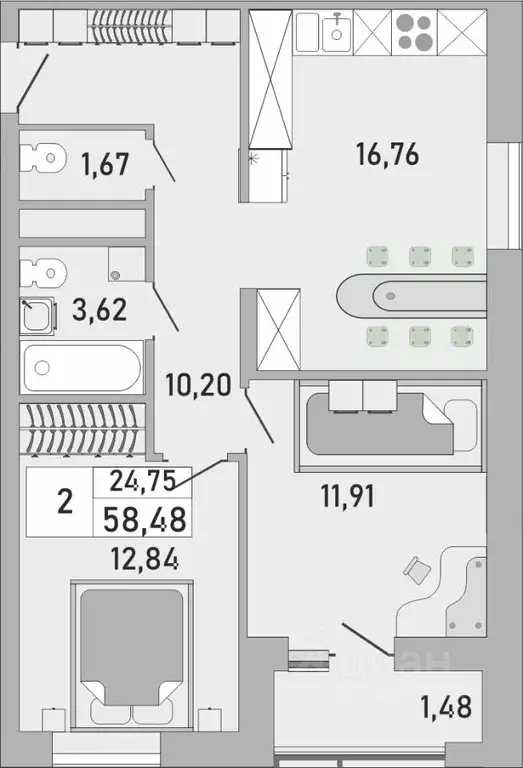 2-к кв. Башкортостан, Уфа Бакалинская ул., 9/1 (58.48 м) - Фото 1