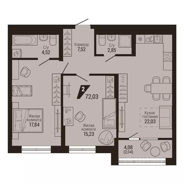 2-к кв. Свердловская область, Екатеринбург Центральный жилрайон, Дом 7 ... - Фото 1