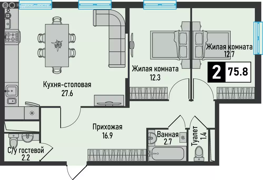 2-комнатная квартира: Железноводск, посёлок Иноземцево, посёлок ... - Фото 0