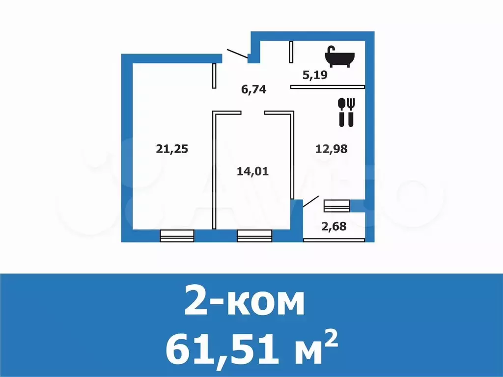 2-к. квартира, 61,5 м, 1/4 эт. - Фото 0