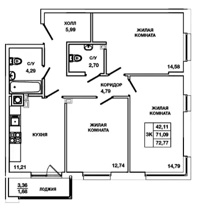 Продаётся 3-к квартира, 72.77 м - Фото 1