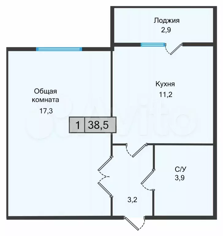 1-к. квартира, 38,5 м, 4/5 эт. - Фото 1