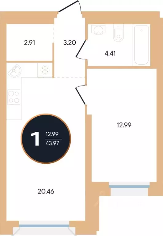1-к кв. Башкортостан, Уфа ул. Рихарда Зорге, 73/1 (43.7 м) - Фото 1
