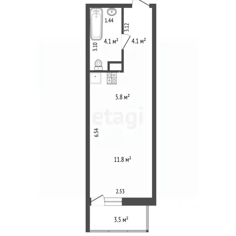 Студия Ростовская область, Ростов-на-Дону Береговая ул., 73с2 (28.0 м) - Фото 2