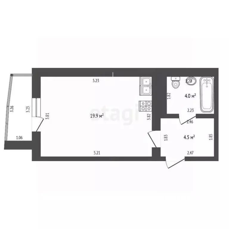 Студия Мордовия, Саранск ул. Девятаева, 7 (28.4 м) - Фото 2
