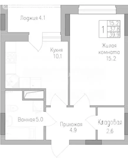 1-комнатная квартира: Липецк, ЖК Поколение (39.9 м) - Фото 0