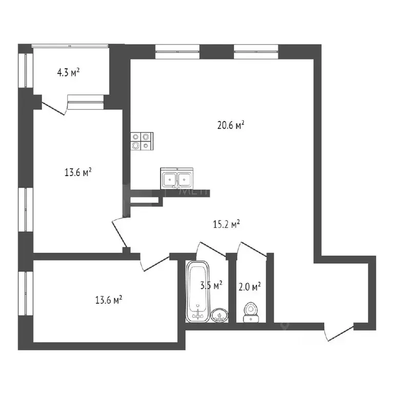 2-к кв. Тюменская область, Тюмень ул. Мельникайте, 34к1 (70.0 м) - Фото 1