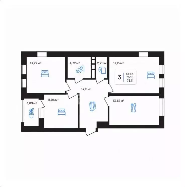 3-к кв. Липецкая область, Липецк ул. Железнякова, 8 (78.32 м) - Фото 1