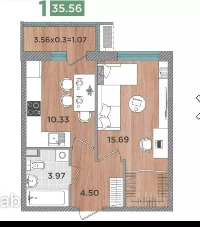 1-к кв. Краснодарский край, Темрюк Дальняя ул., 30 (35.56 м) - Фото 1