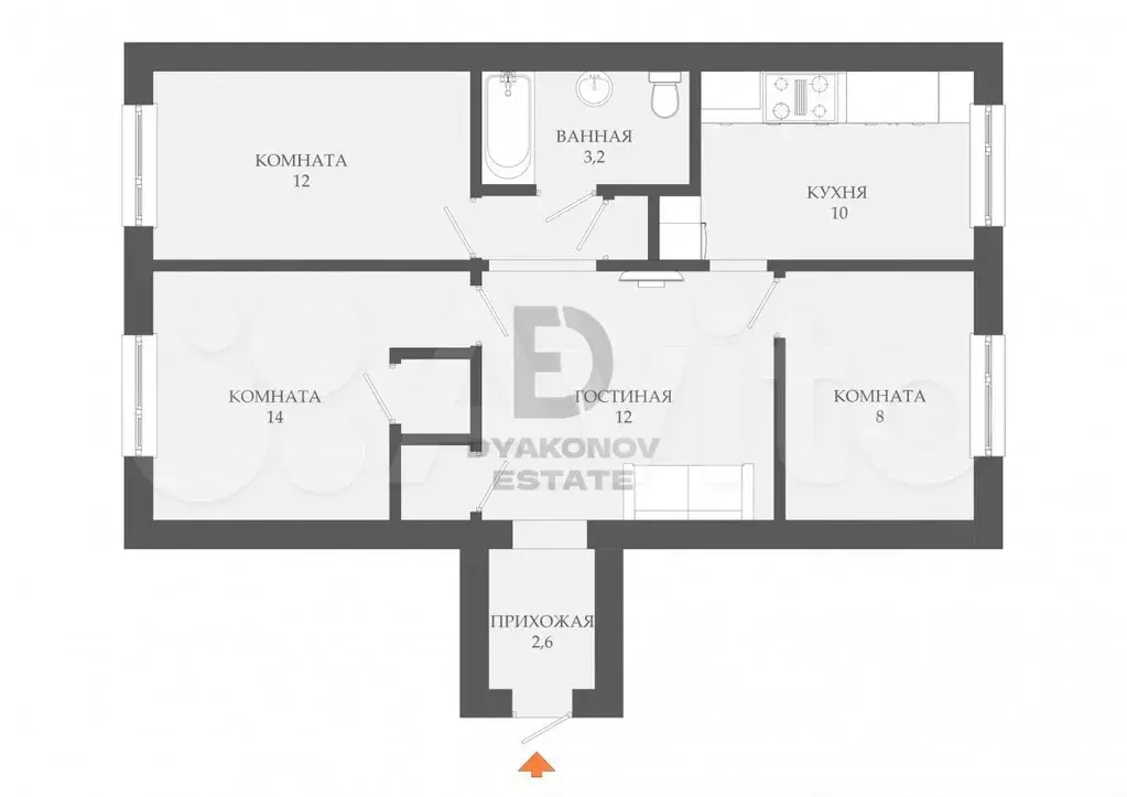3-к. квартира, 65 м, 2/12 эт. - Фото 0