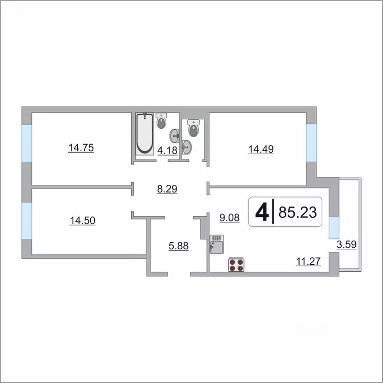 3-к кв. Тюменская область, Тюмень ул. Фармана Салманова, 12 (83.5 м) - Фото 2