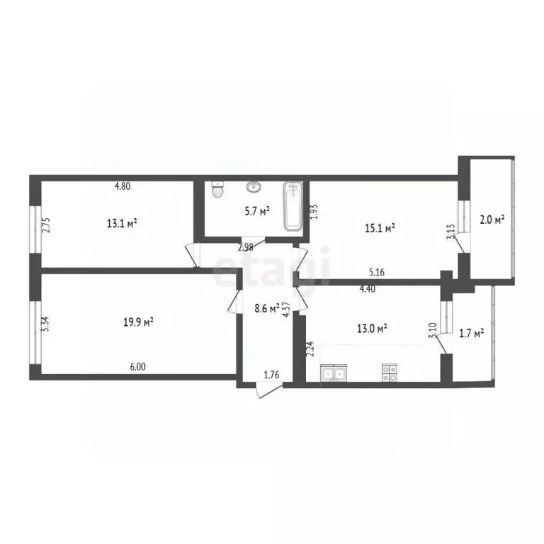 3-к кв. Омская область, Омск бул. Архитекторов, 12к1 (75.3 м) - Фото 1