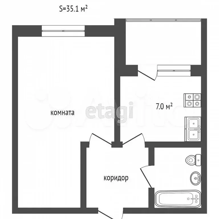 1-к. квартира, 35,2 м, 5/5 эт. - Фото 0