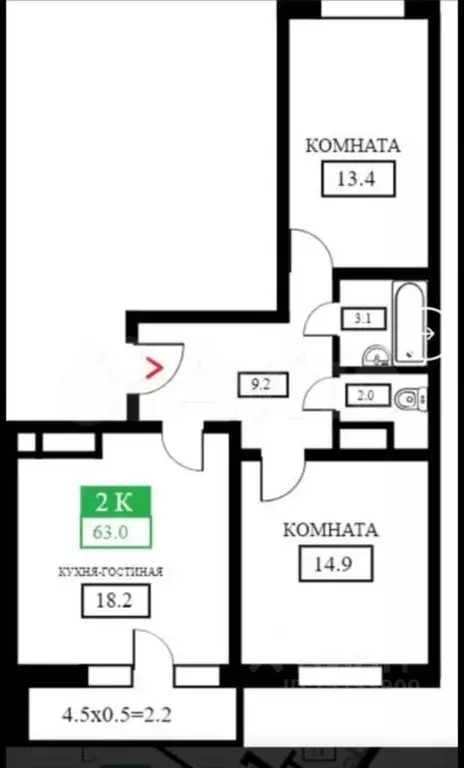 2-к кв. Краснодарский край, Краснодар ул. Домбайская, 55к6 (63.0 м) - Фото 1