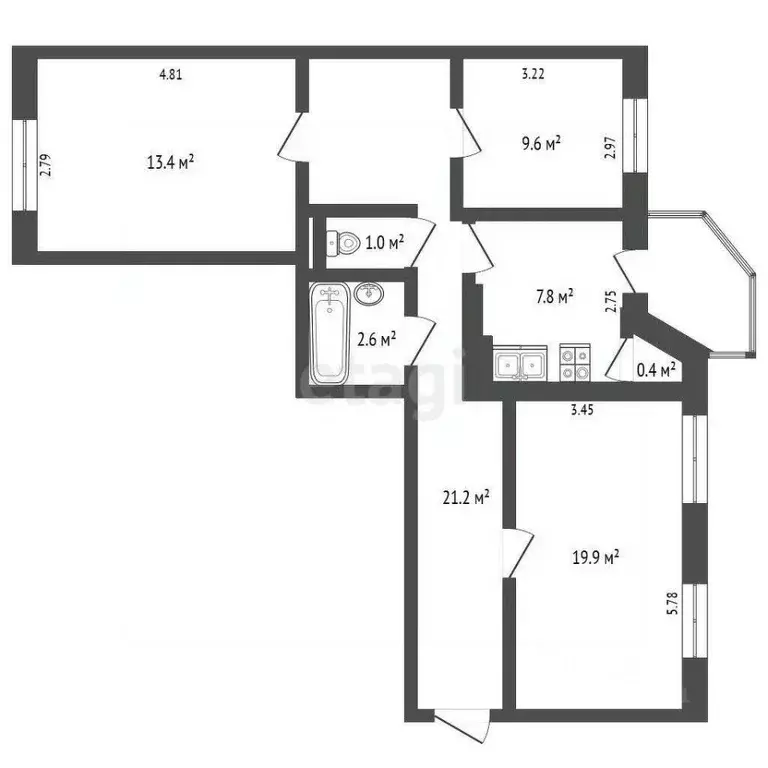3-к кв. Ямало-Ненецкий АО, Ноябрьск ул. Интернационалистов, 6Б (77.0 ... - Фото 2