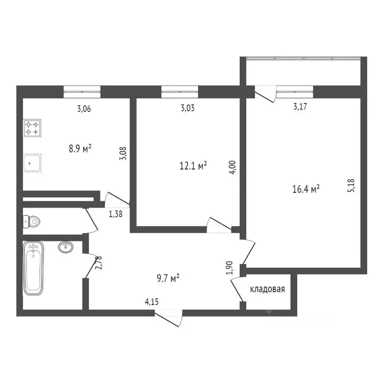 2-к кв. Коми, Сыктывкар ул. Малышева, 2 (51.9 м) - Фото 1