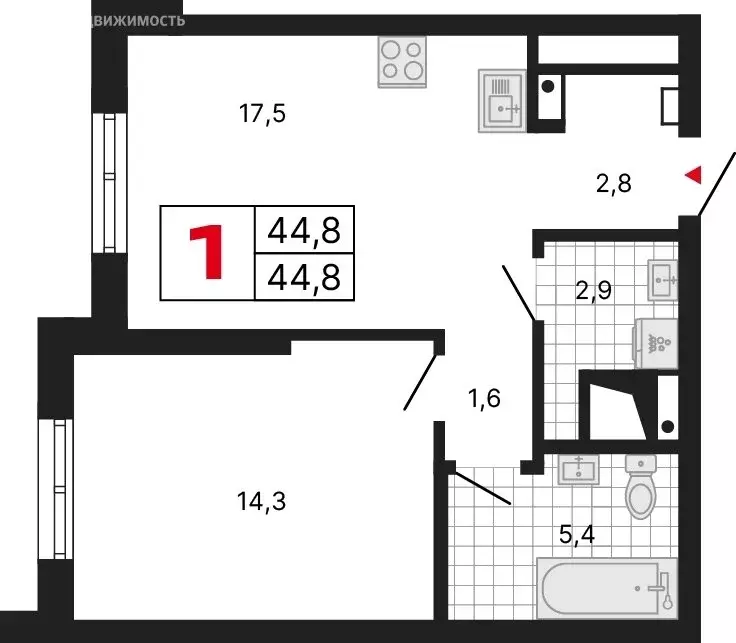 1-комнатная квартира: Екатеринбург, улица Шаумяна, 11 (44.97 м) - Фото 1