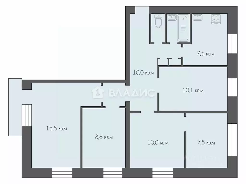 5-к кв. Рязанская область, Рязань ул. Бирюзова, 8 (74.4 м) - Фото 1