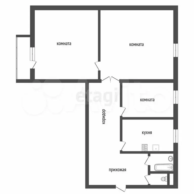 3-к. квартира, 54,6 м, 3/9 эт. - Фото 0