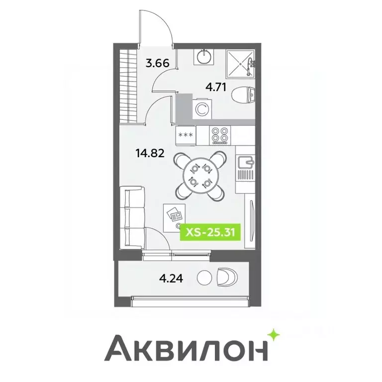 Студия Санкт-Петербург Аквилон Ливз 2 жилой комплекс (25.31 м) - Фото 0