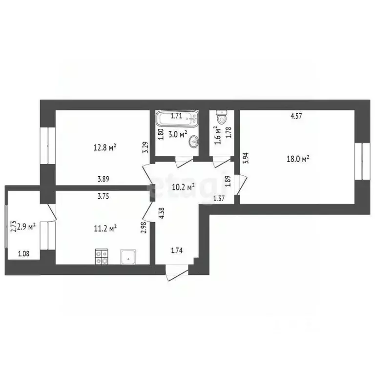 2-к кв. Ханты-Мансийский АО, Ханты-Мансийск ул. Рознина, 124 (56.9 м) - Фото 1