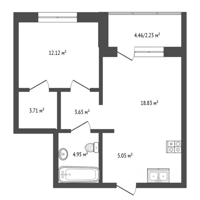 1-к кв. Тюменская область, Тюмень ул. Игоря Комиссарова, 17 (50.54 м) - Фото 2