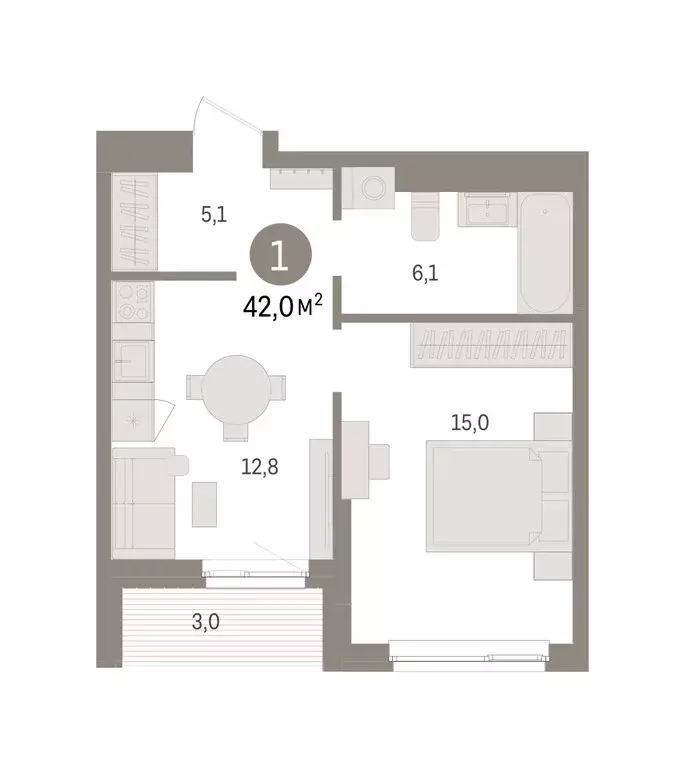 1-комнатная квартира: Пермь, микрорайон Крохалева (41.99 м) - Фото 2