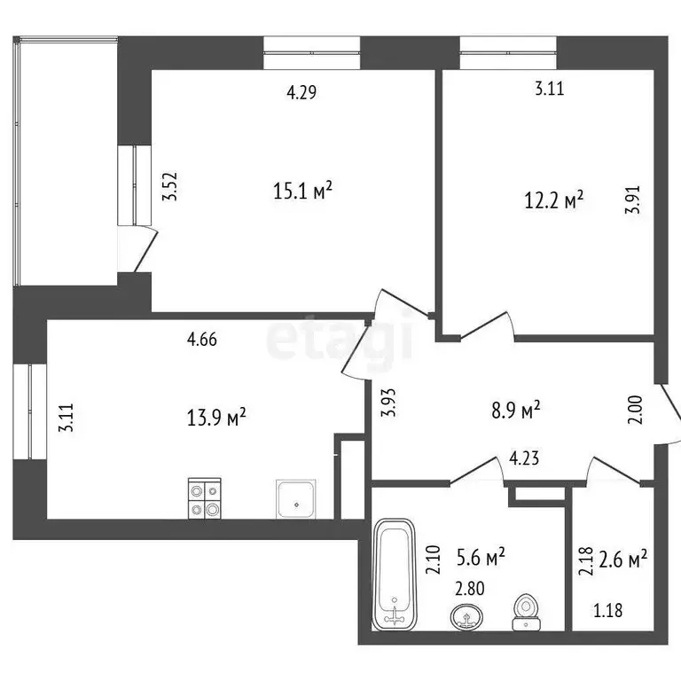 2-комнатная квартира: Пермь, Пушкарская улица, 136А (58.3 м) - Фото 1