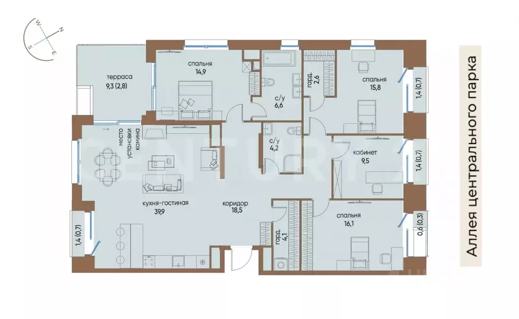 4-к кв. Москва Жилой комплекс остров, 6-й кв-л, к6 (138.0 м) - Фото 2
