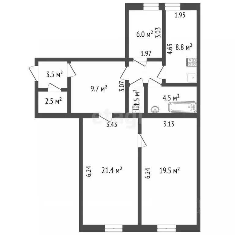 3-к кв. Москва Молодогвардейская ул., 31К1 (80.1 м) - Фото 2